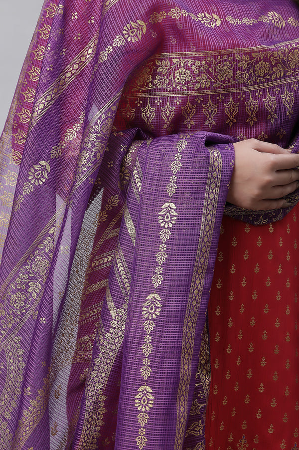 Purple Floral Printed Pure Cotton Dupatta