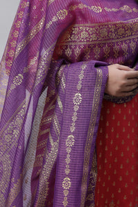 Purple Floral Zari Print Chiffon Dupatta