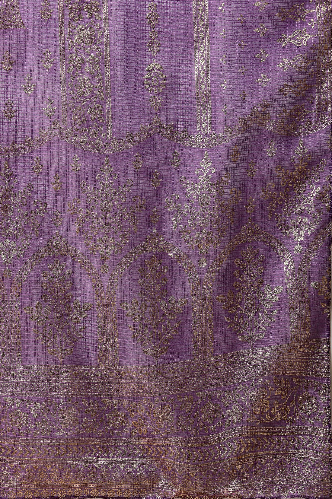 Purple Floral Zari Print Chiffon Dupatta