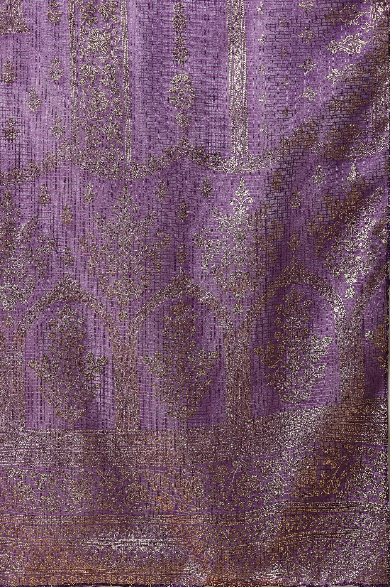 Purple Floral Zari Print Chiffon Dupatta