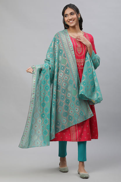 Green Floral Printed Poly Georgette Dupatta