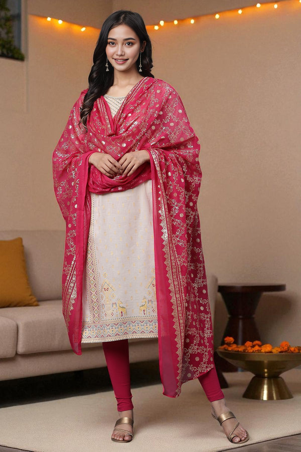 Pink Foil Printed Festive Dupatta