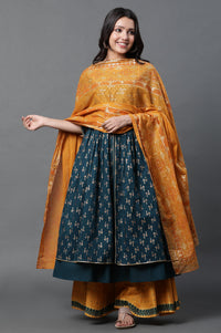 Yellow Floral Gold Printed Rectangular Woven Dupatta