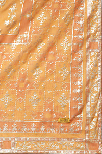 Yellow Floral Gold Printed Rectangular Woven Dupatta