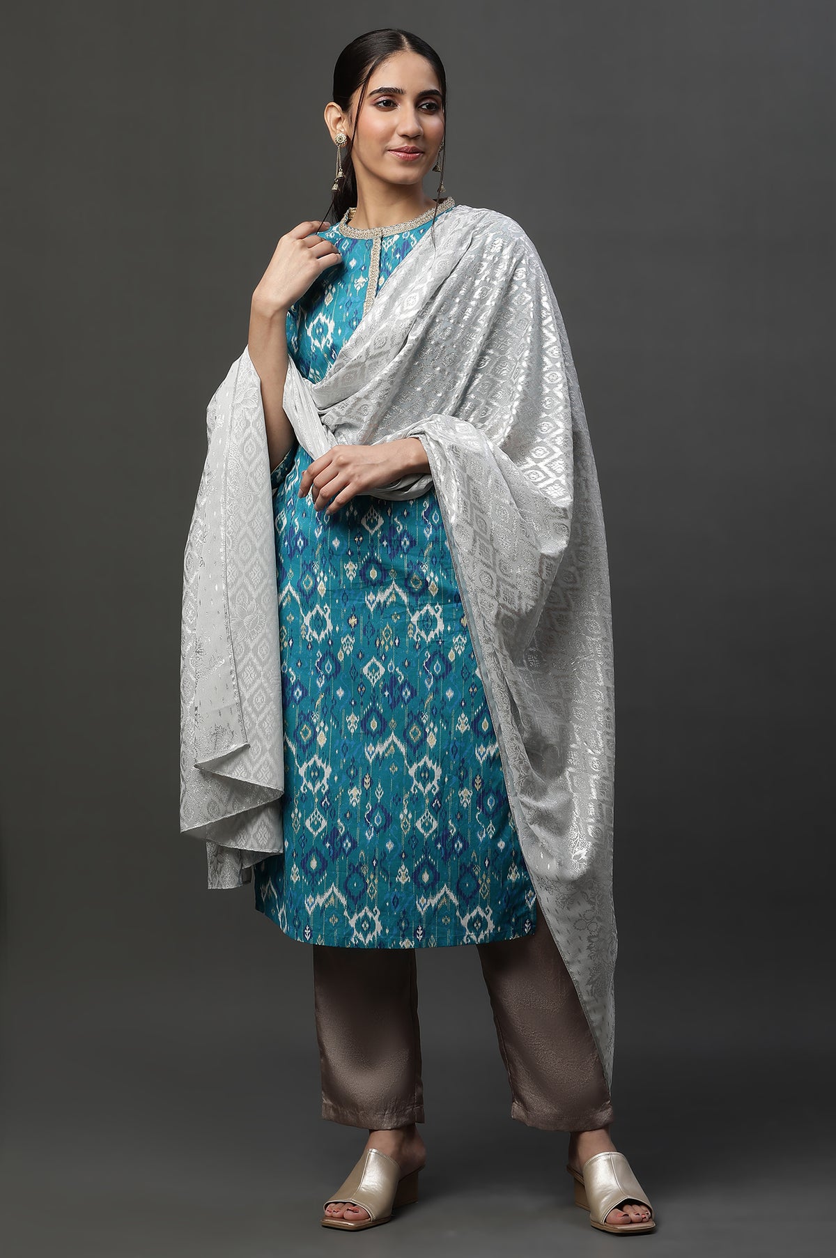 Silver Printed Poly Georgette Dupatta - FS