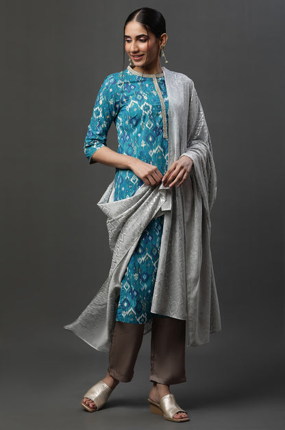 Silver Printed Poly Georgette Dupatta