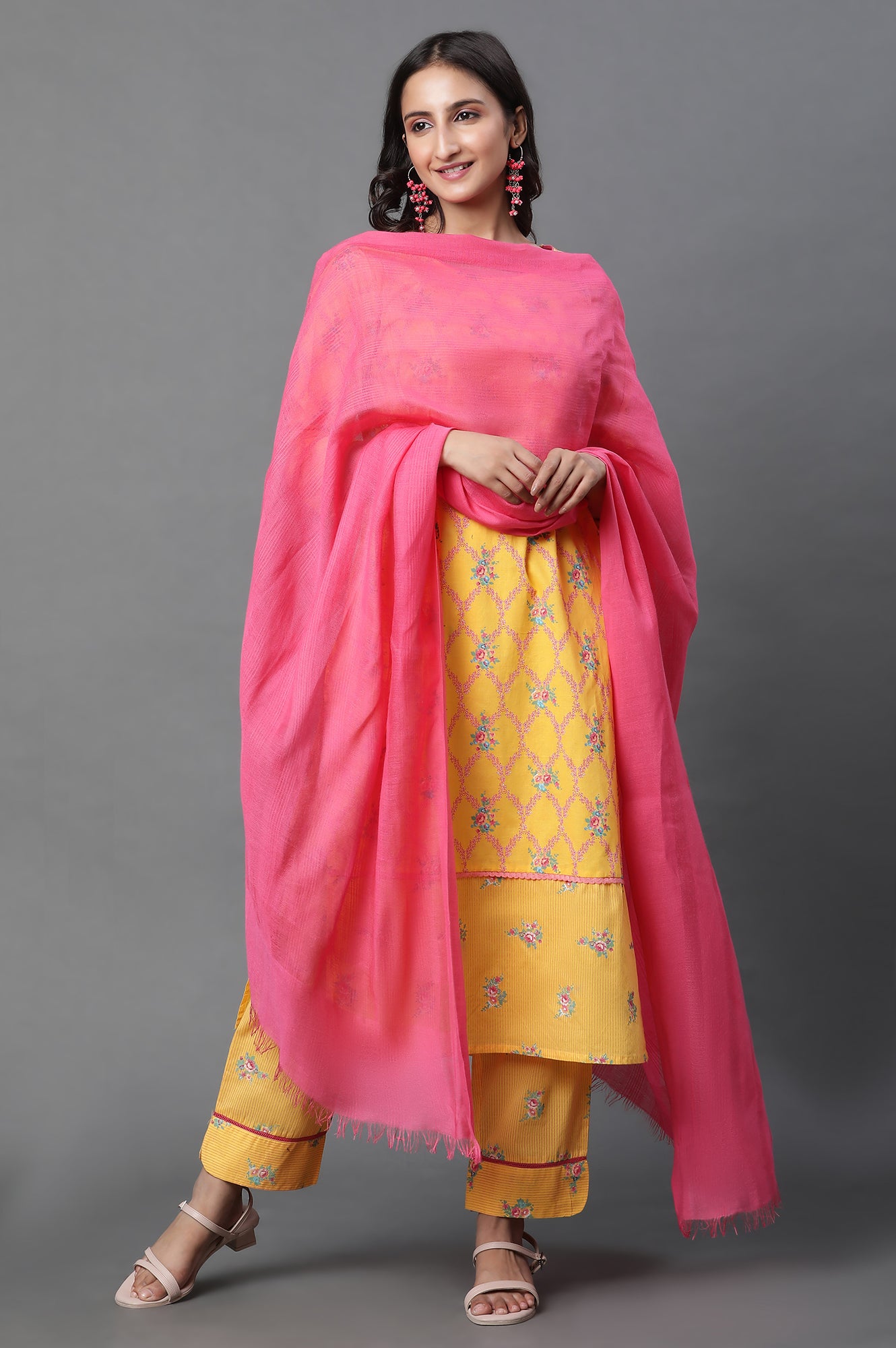 Pink Solid Cotton Viscose Dupatta