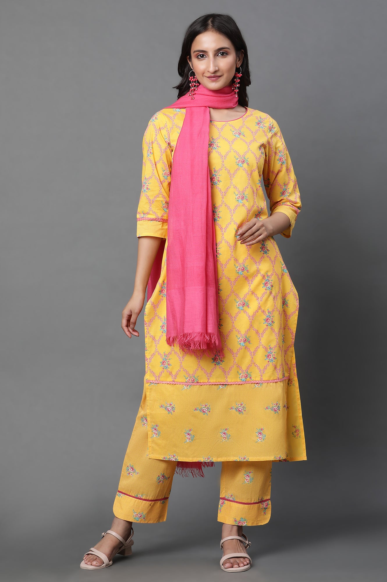 Pink Solid Cotton Viscose Dupatta