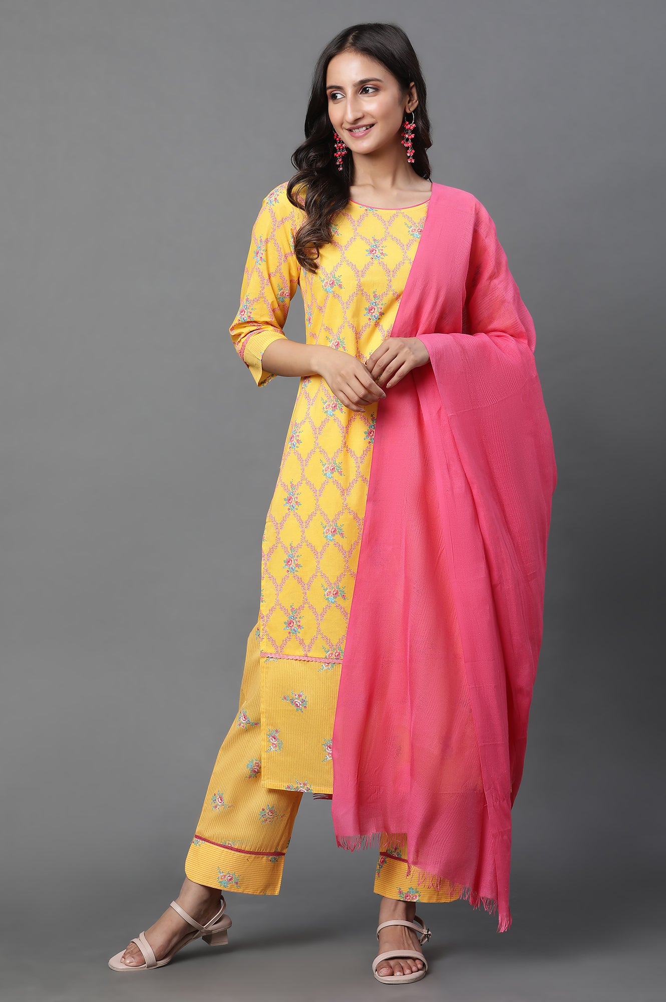 Pink Solid Cotton Viscose Dupatta