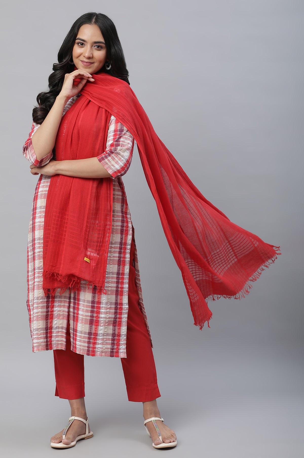 Red Classic Woven Dupatta - FS