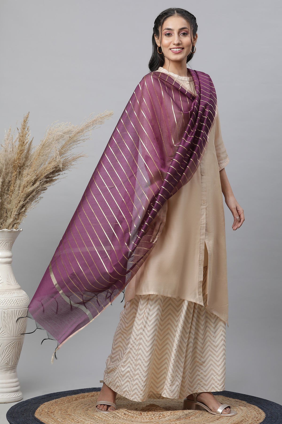 Purple Stripe Dupatta - FS