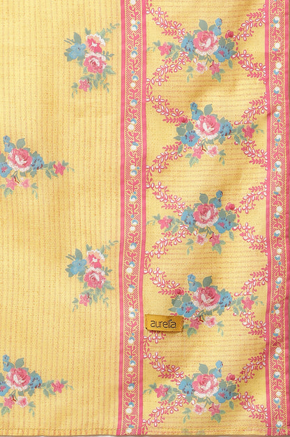 Yellow Floral Printed Cotton Dupatta