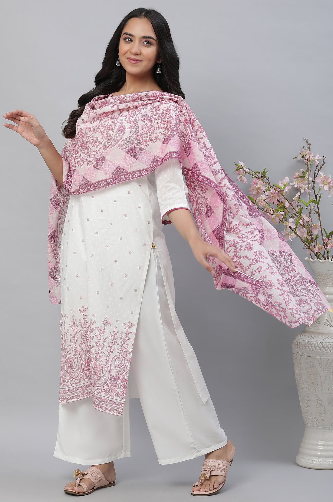 Purple Cotton Mulmul Printed Stole