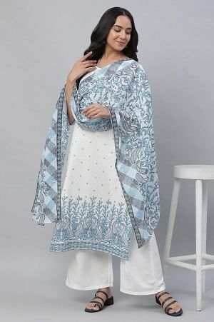 Blue Cotton Mulmul Printed Stole