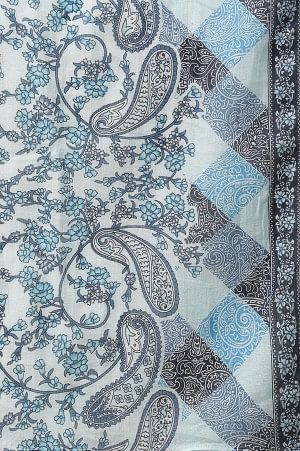 Blue Cotton Mulmul Printed Stole