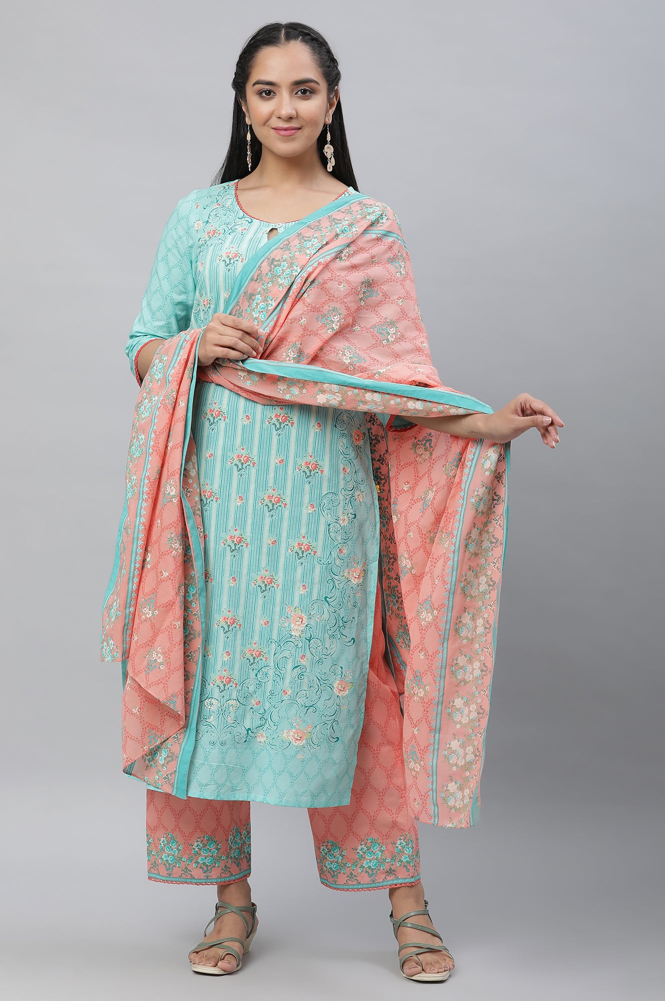 Peach Printed Cotton Mulmul Stole