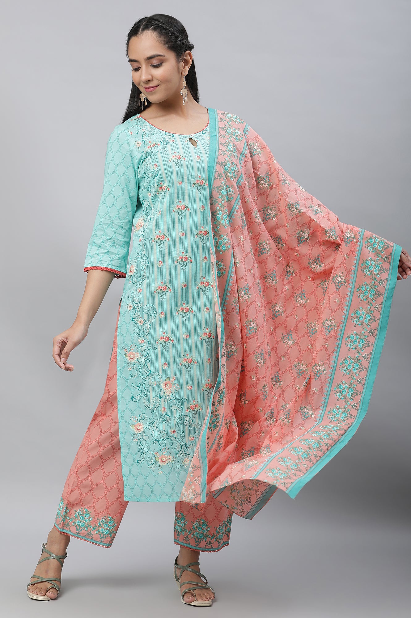 Peach Printed Cotton Mulmul Stole