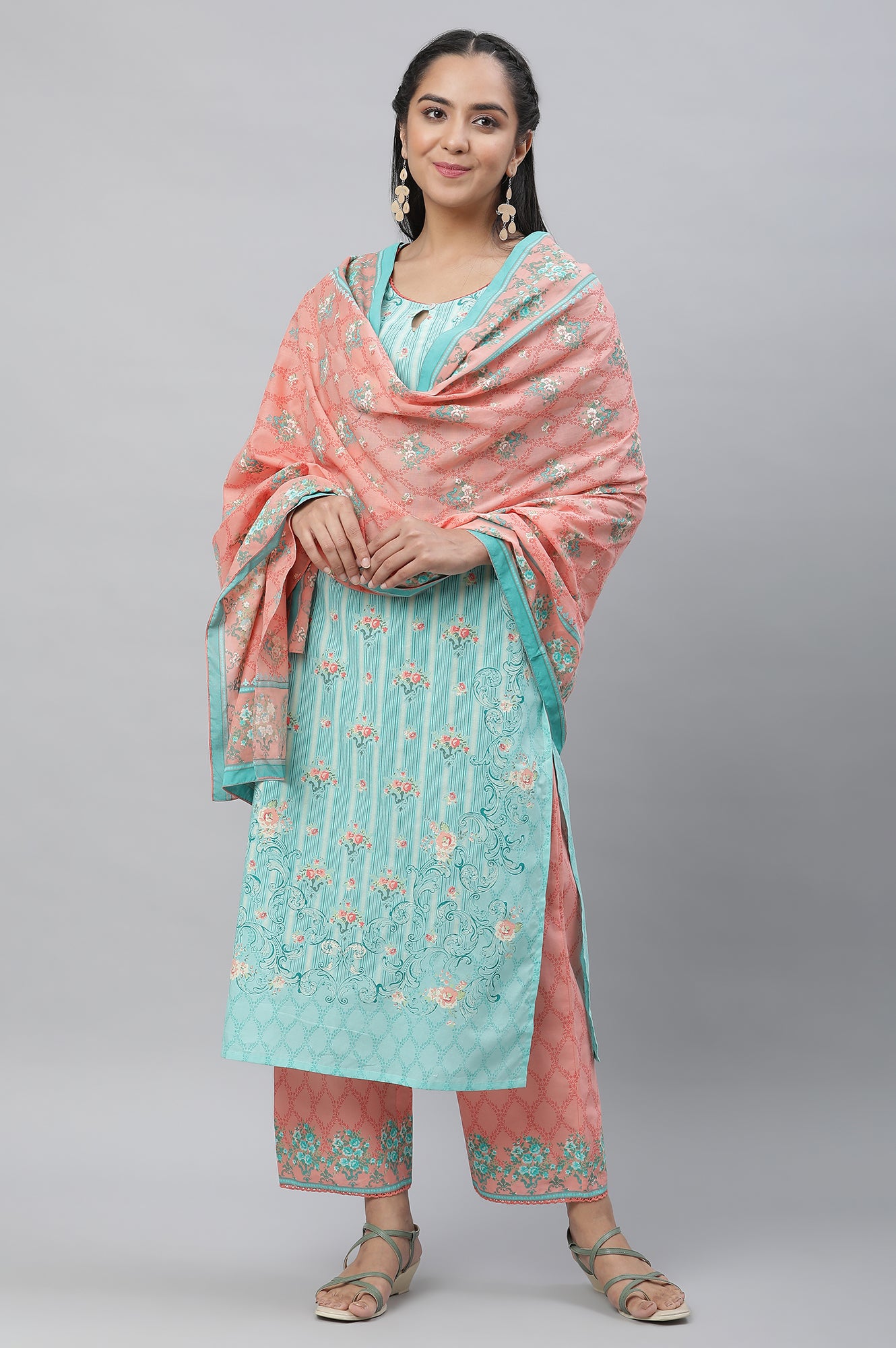 Peach Printed Cotton Mulmul Stole