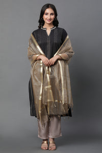 Gold Solid Yarn-Dyed Tassel Rectangular Zari Dupatta