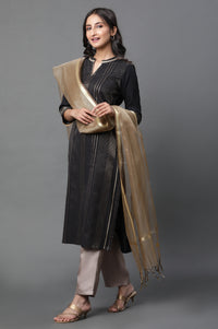 Gold Solid Yarn-Dyed Tassel Rectangular Zari Dupatta