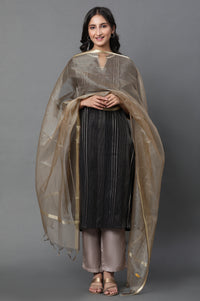 Gold Solid Yarn-Dyed Tassel Rectangular Zari Dupatta