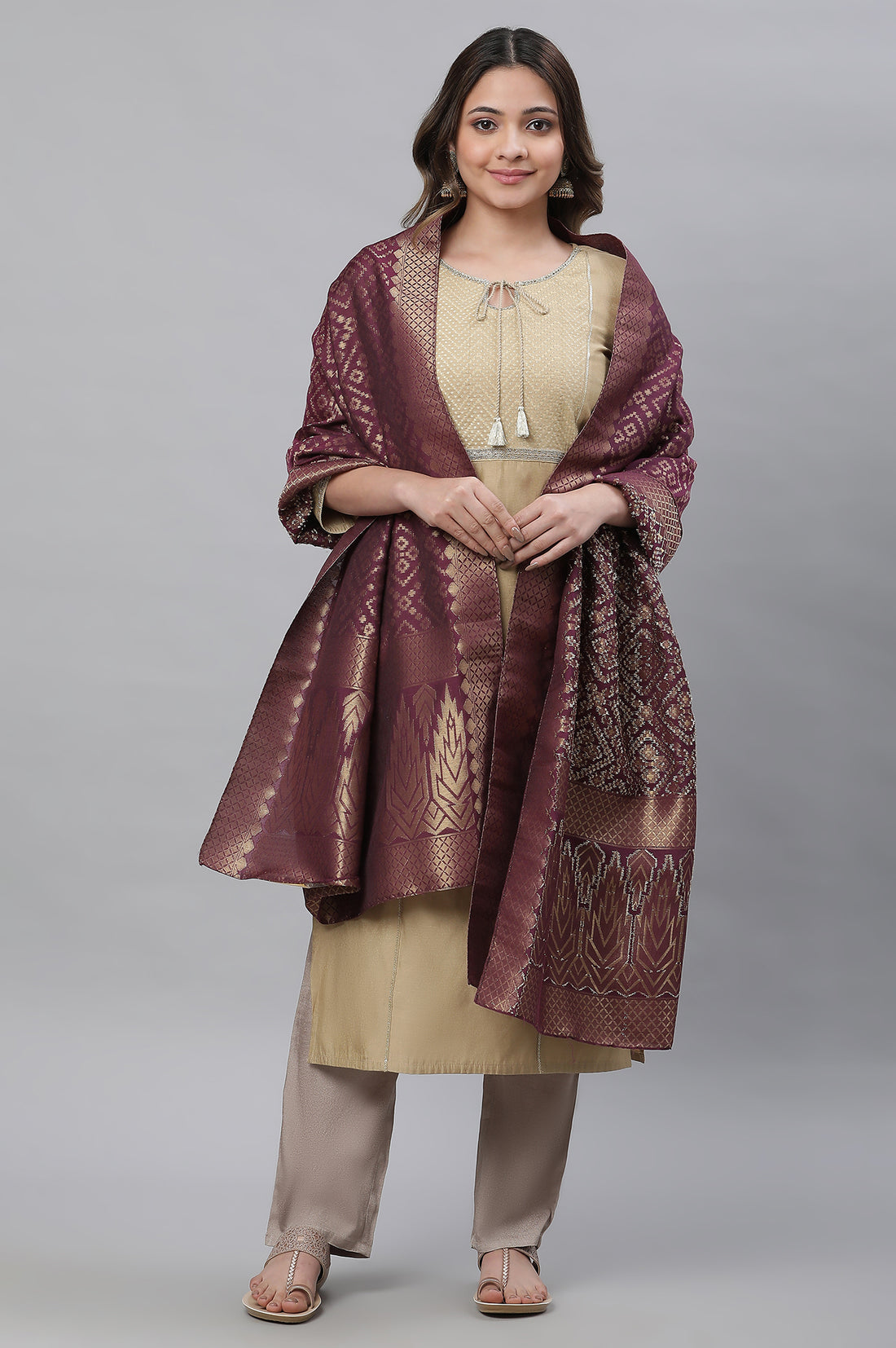 Purple Geometric Jacquard Woven Dupatta