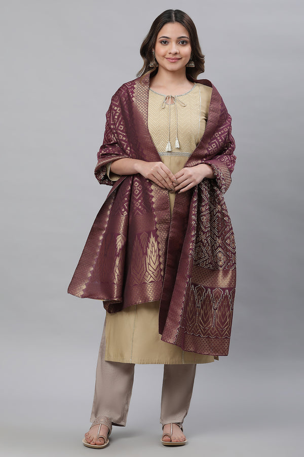 Purple Geometric Jacquard Woven Dupatta