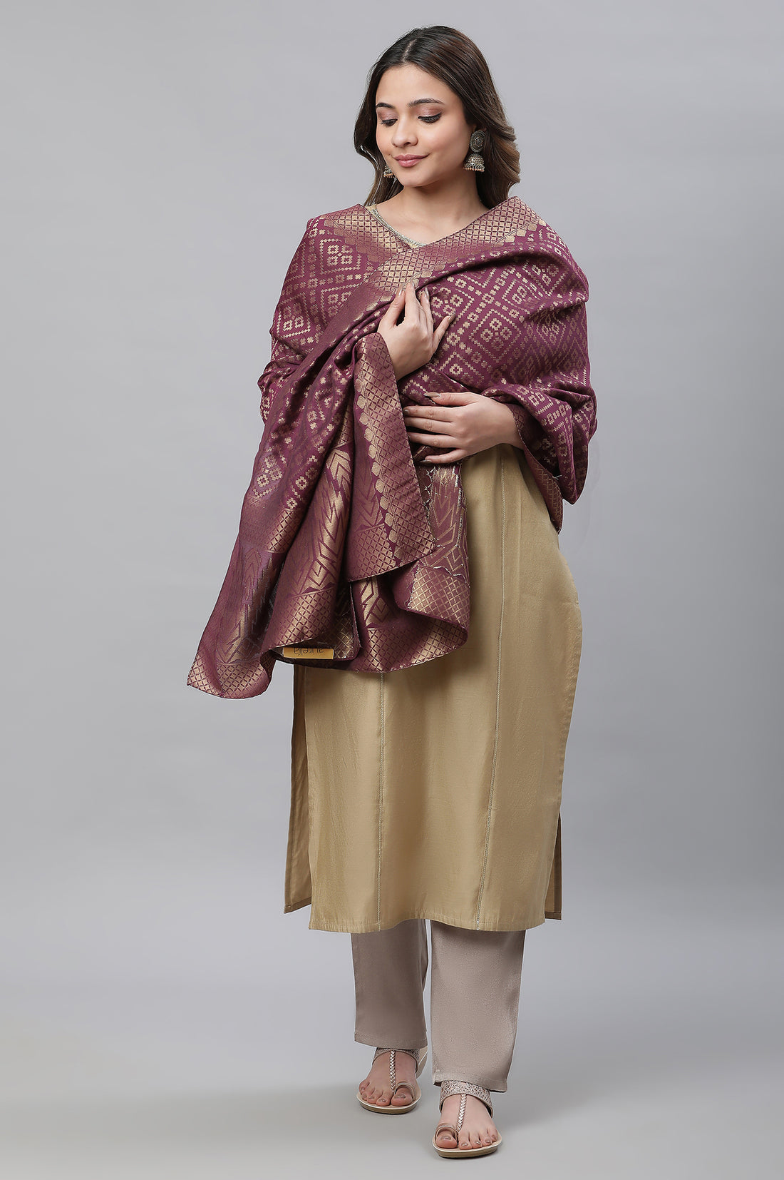 Purple Geometric Jacquard Woven Dupatta