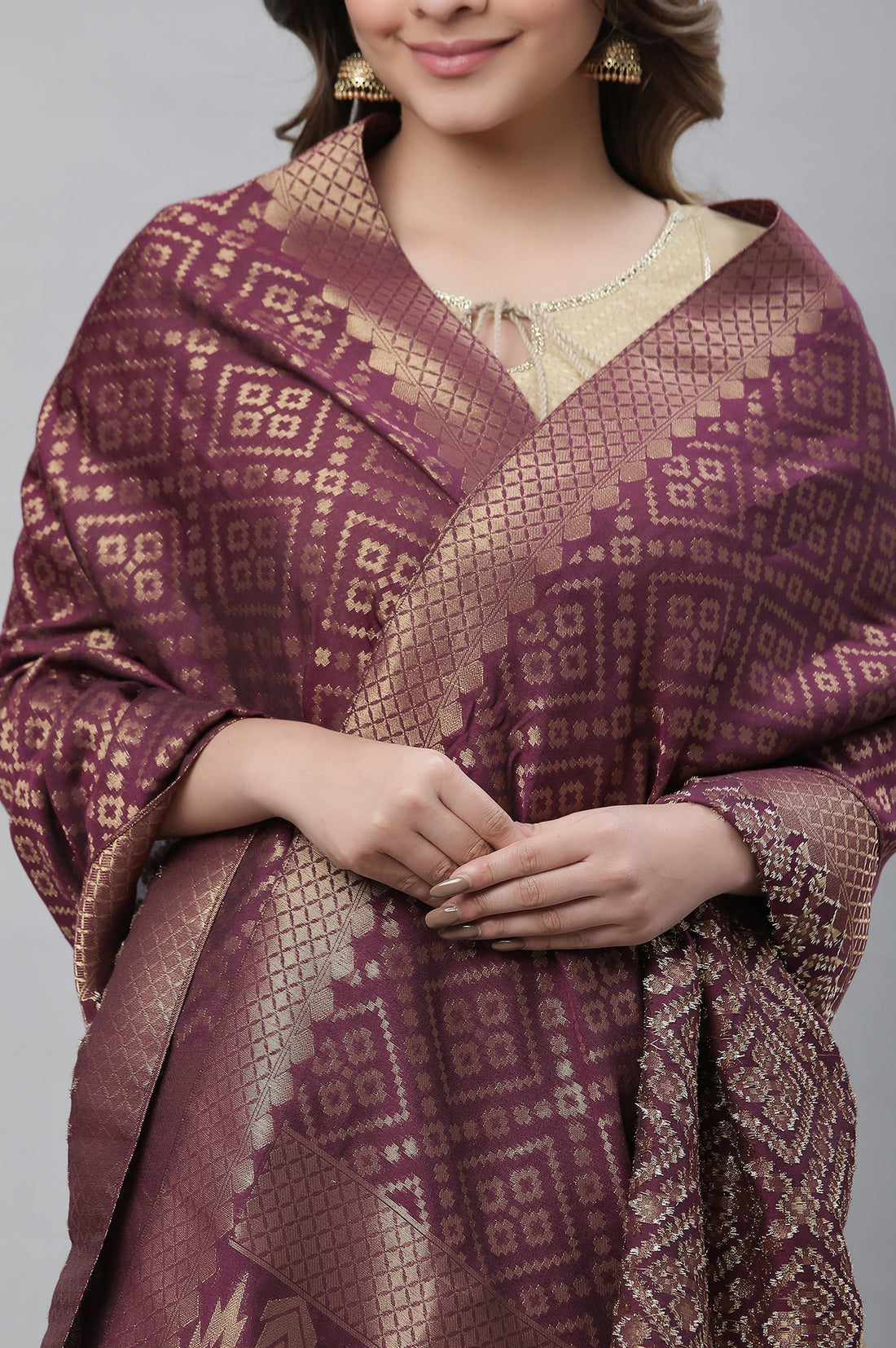 Purple Geometric Jacquard Woven Dupatta