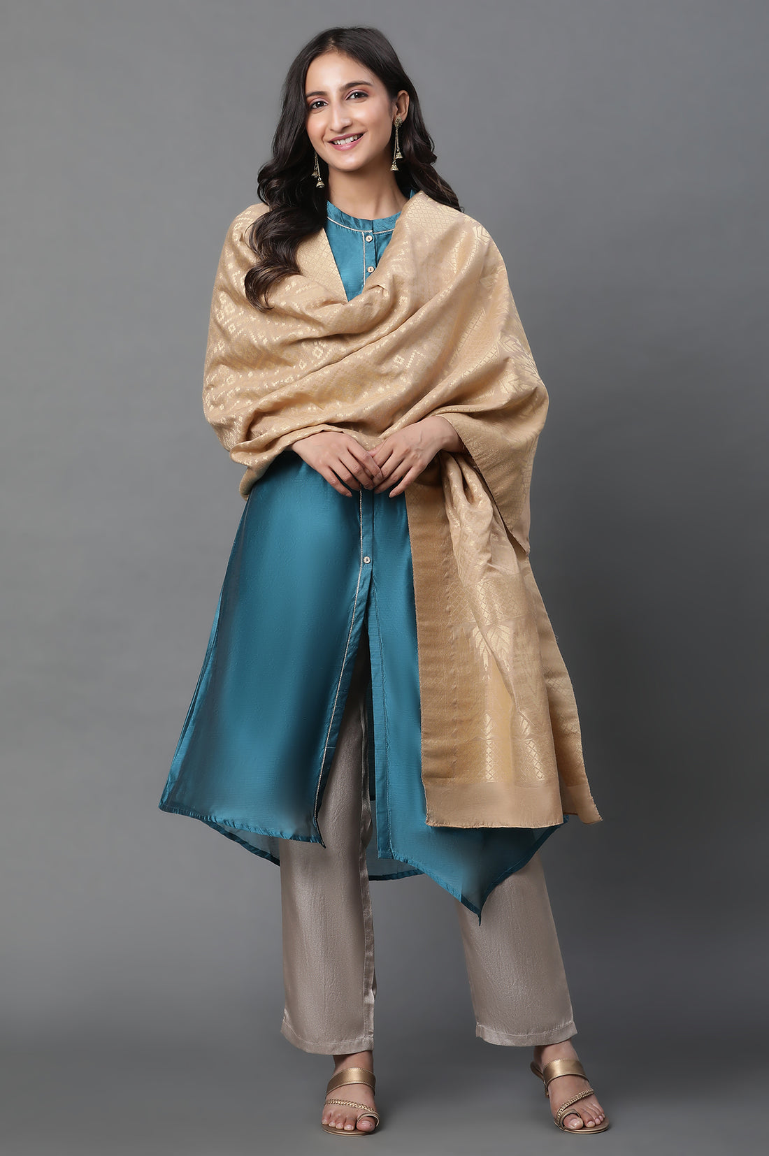 Gold Geometric Jacquard Woven Dupatta