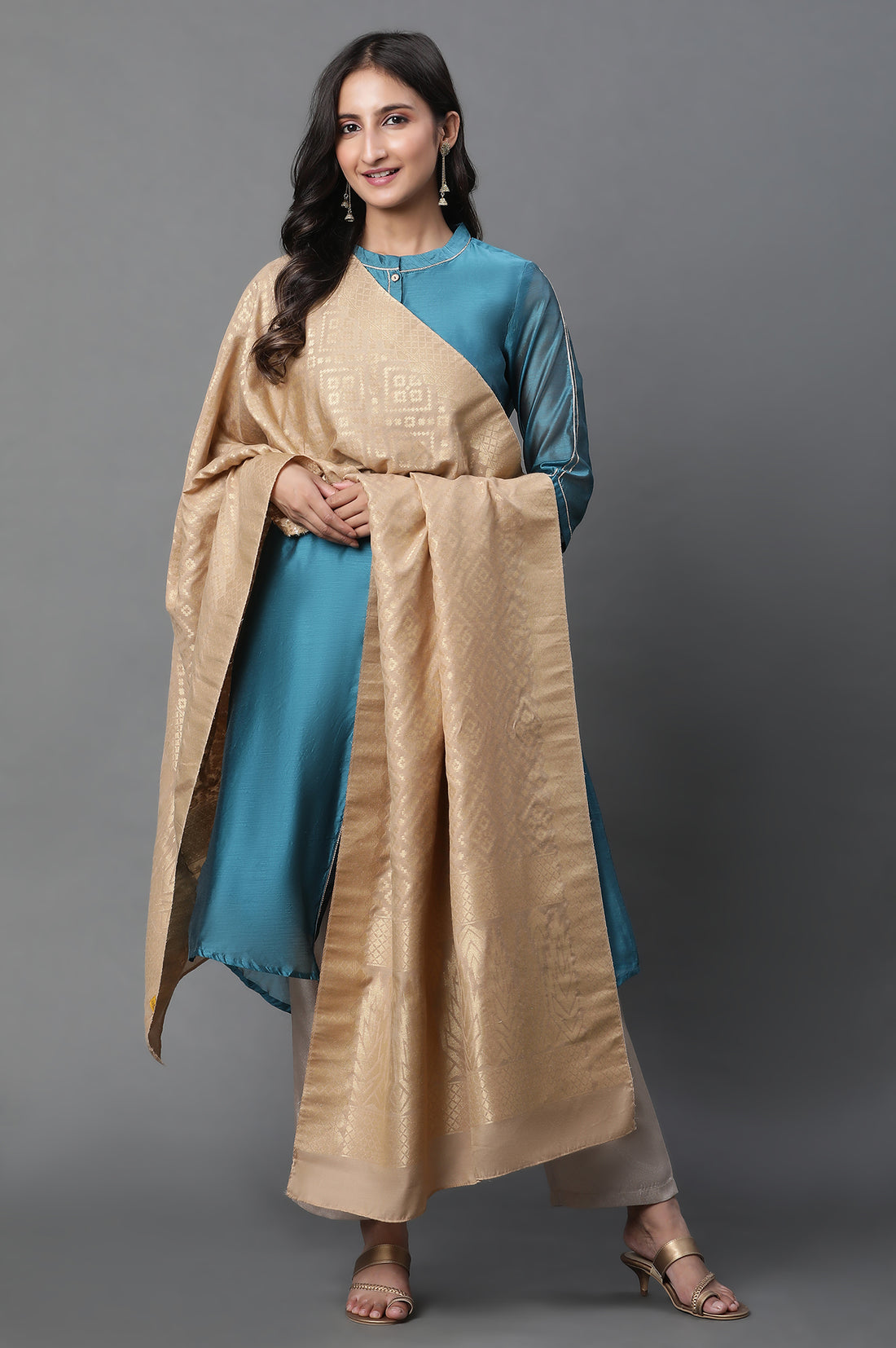 Gold Geometric Jacquard Woven Dupatta