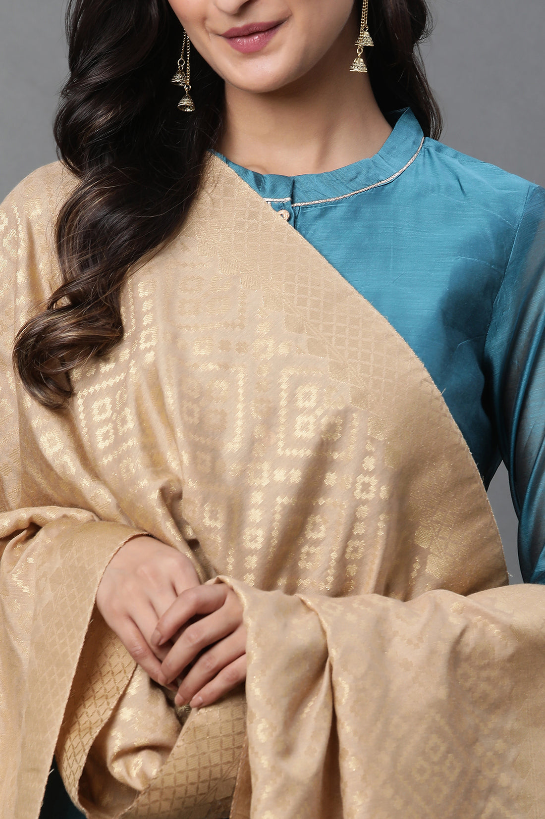 Gold Geometric Jacquard Woven Dupatta