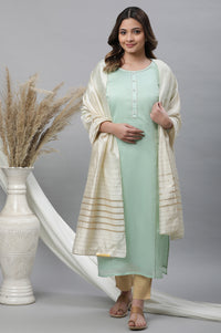 Off White Striped Sequined Rectangular Woven Dupatta