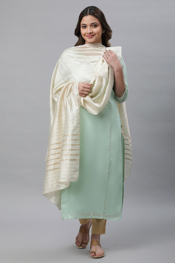 Off White Striped Sequined Rectangular Woven Dupatta