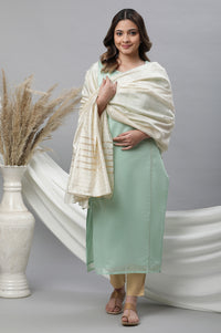 Off White Striped Sequined Rectangular Woven Dupatta