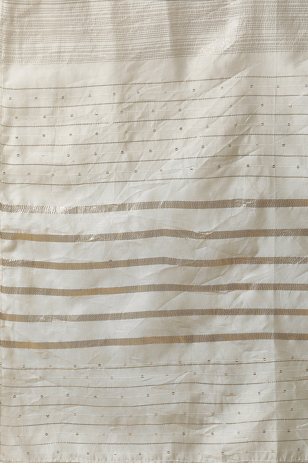 Off White Striped Sequined Rectangular Woven Dupatta