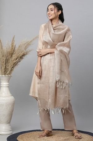 Beige Stripe Banarasi Dupatta - FS