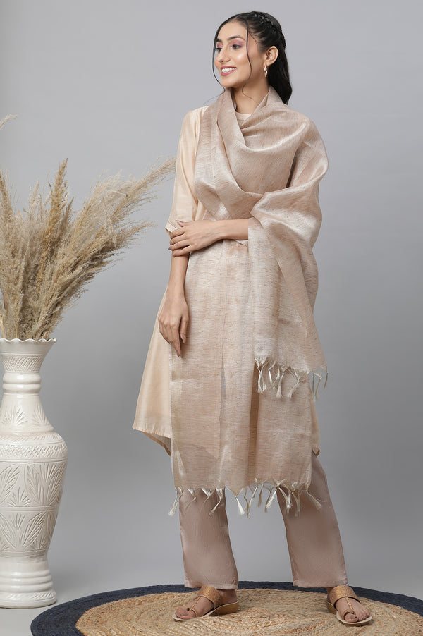 Beige Striped Banarasi Dupatta