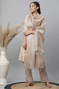 Beige Striped Banarasi Woven Dupatta