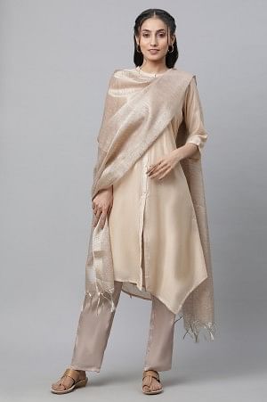 Beige Stripe Banarasi Dupatta