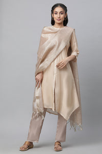 Beige Striped Banarasi Woven Dupatta