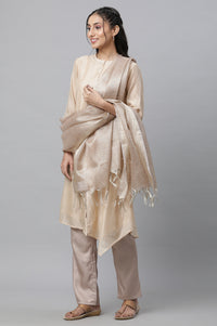 Beige Striped Banarasi Woven Dupatta