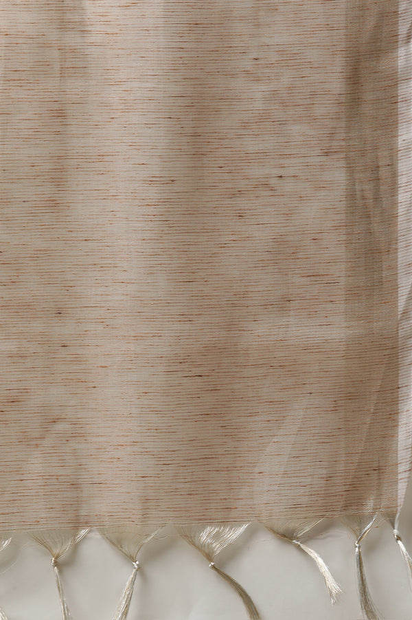 Beige Striped Banarasi Woven Dupatta