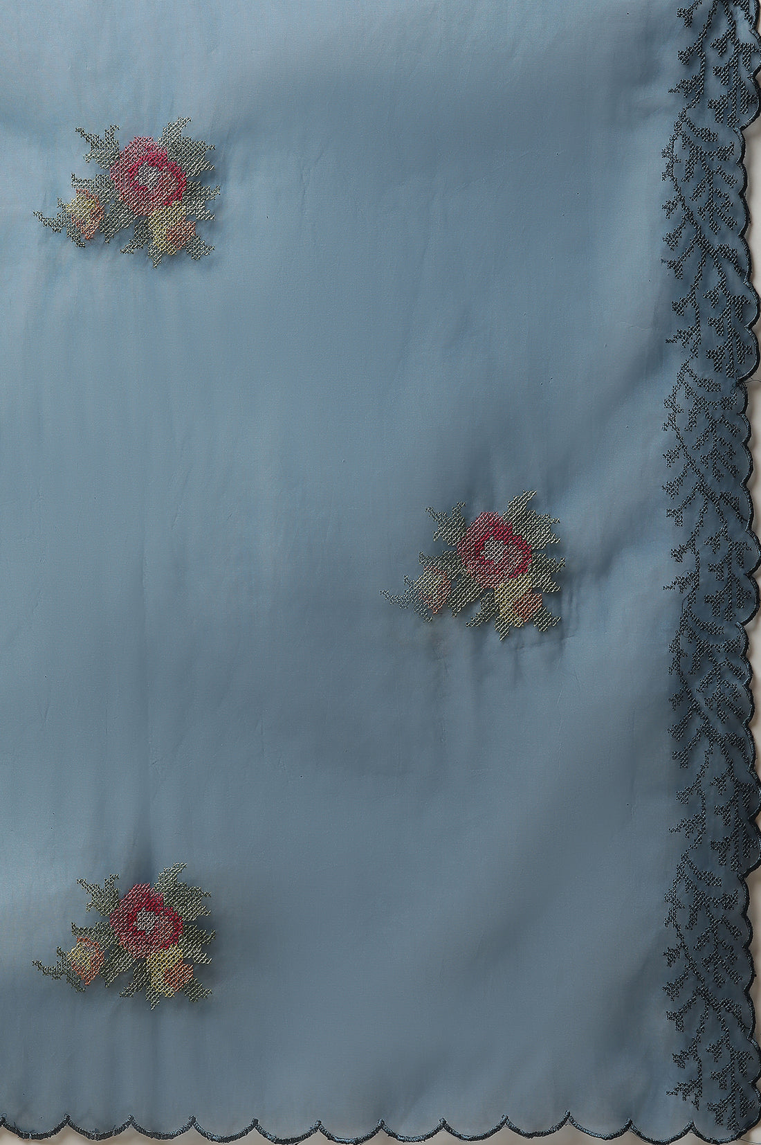 Blue Embroidered Organza Dupatta