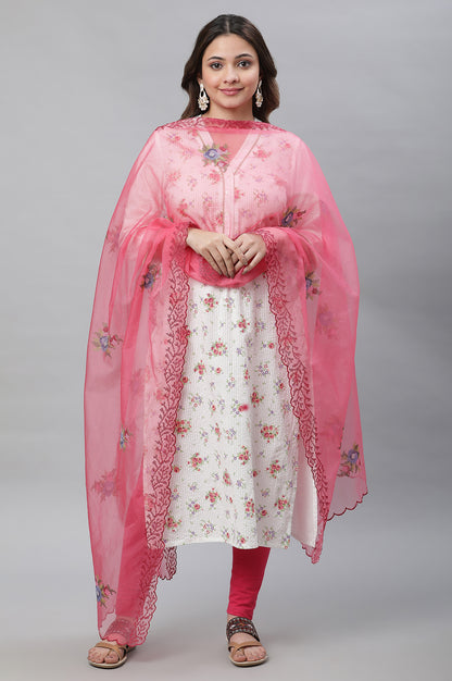 Pink Embroidered Nylon Organza Dupatta