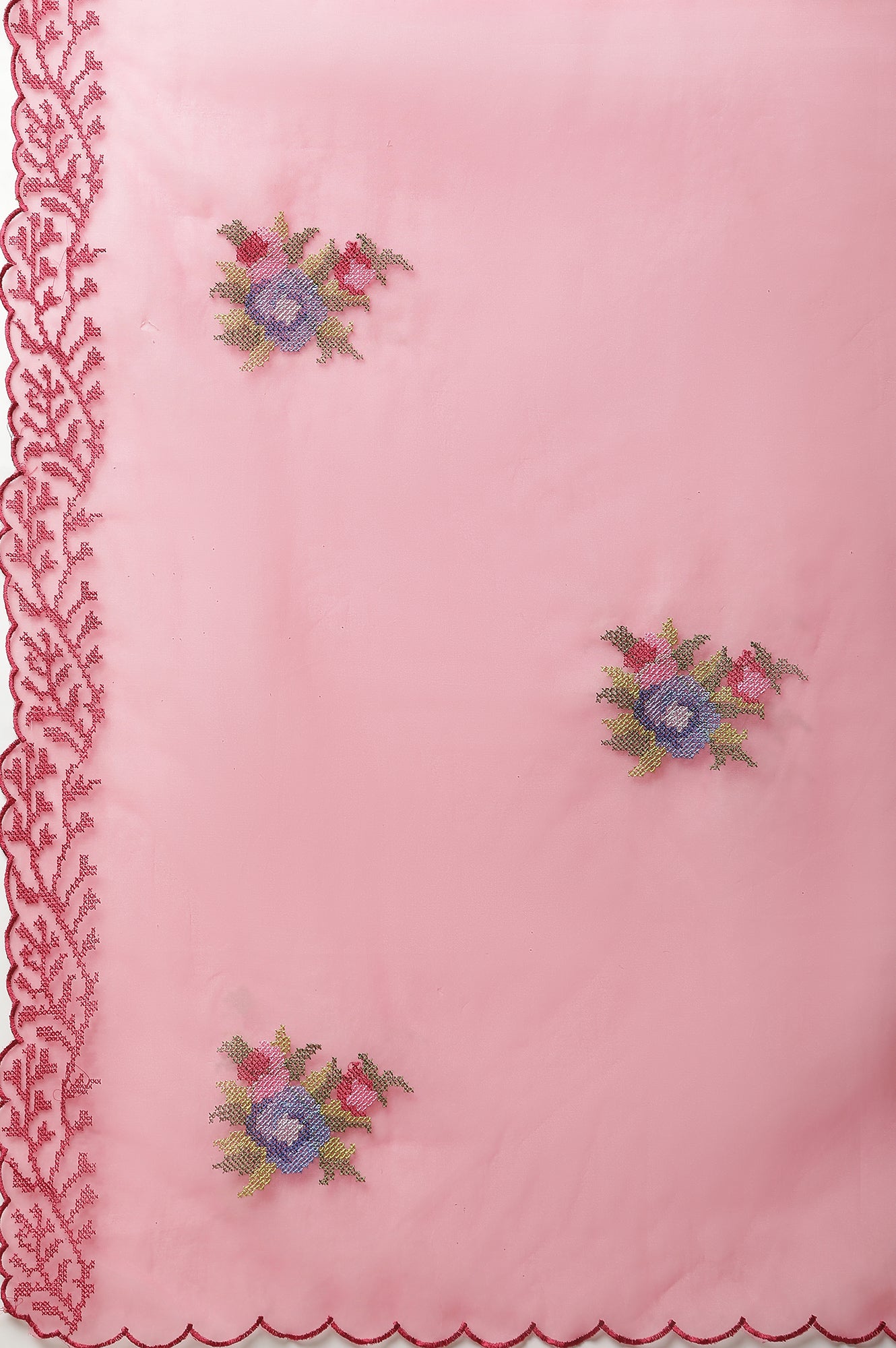 Pink Embroidered Nylon Organza Dupatta