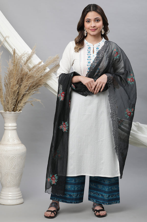 Black Embroidered Organza Dupatta