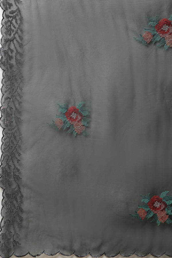 Black Embroidered Organza Dupatta