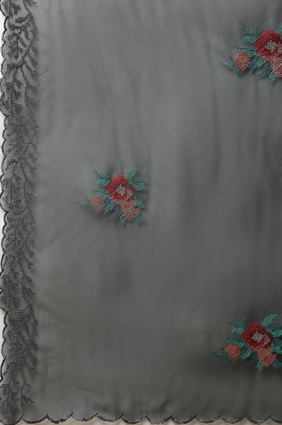 Black Embroidered Nylon Organza Dupatta