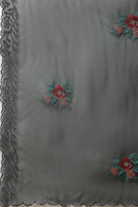 Black Embroidered Floral Organza Dupatta